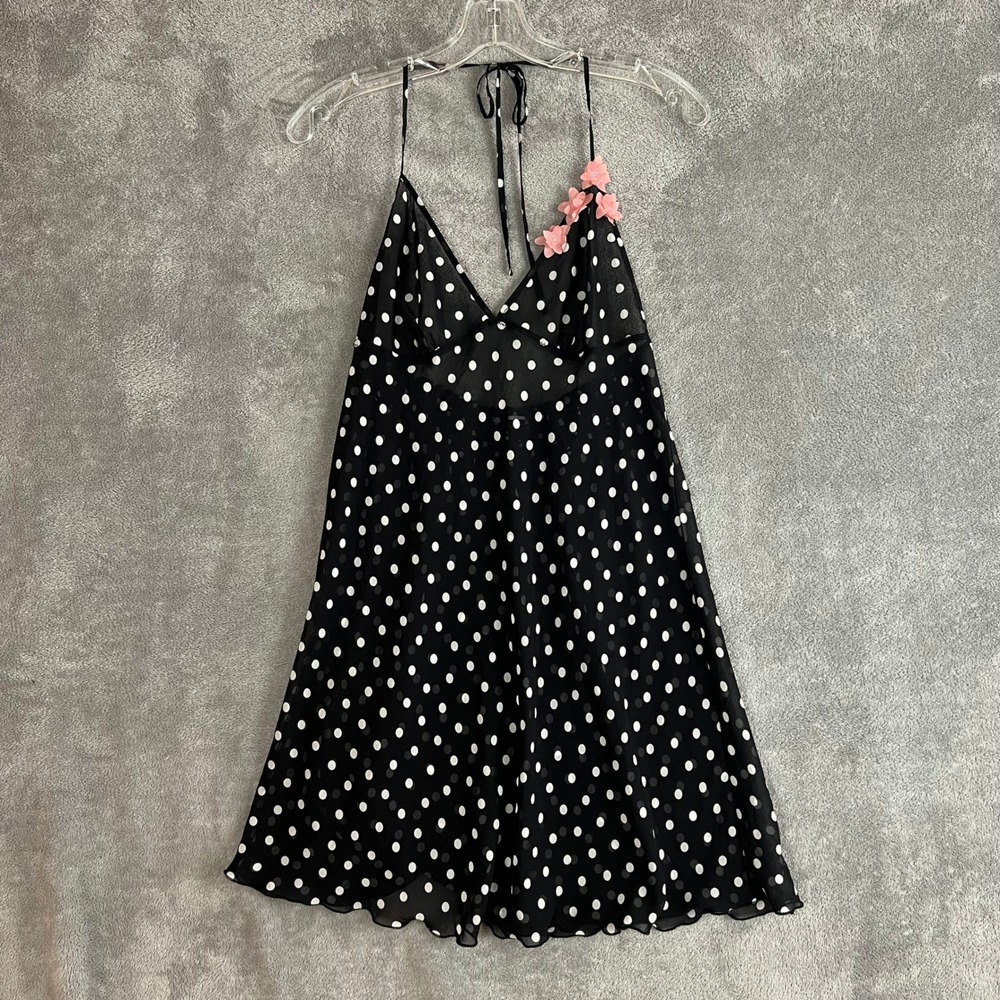 Vintage Y2K Mini Dress Womens S Black Polka Dot Flower Coquette